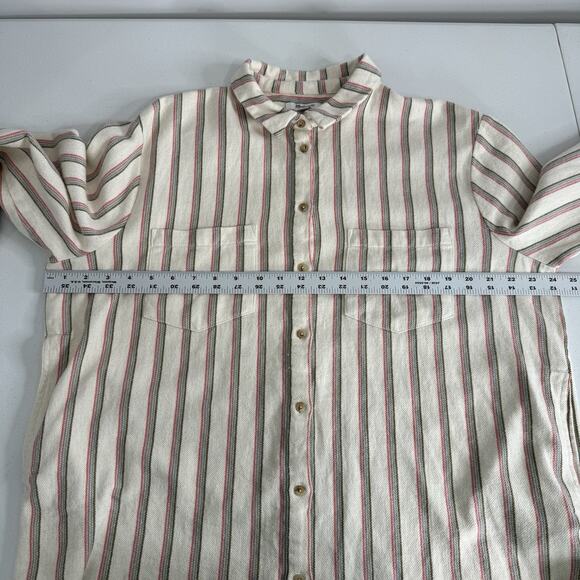 Madewell Womens Top Large Cream Flannel Sunday Shirt in Claxton Stripe Preppy - Picture 8 of 16